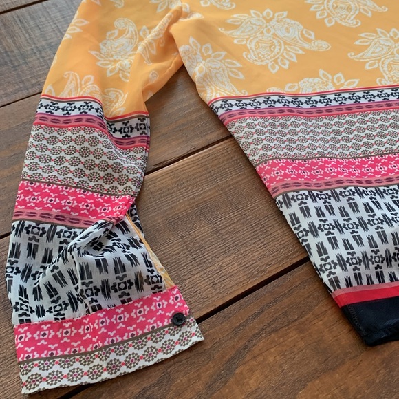 Polyester Flowy Lined Blouse, Yellow, Pink, Black, L-XL - Picture 7 of 9